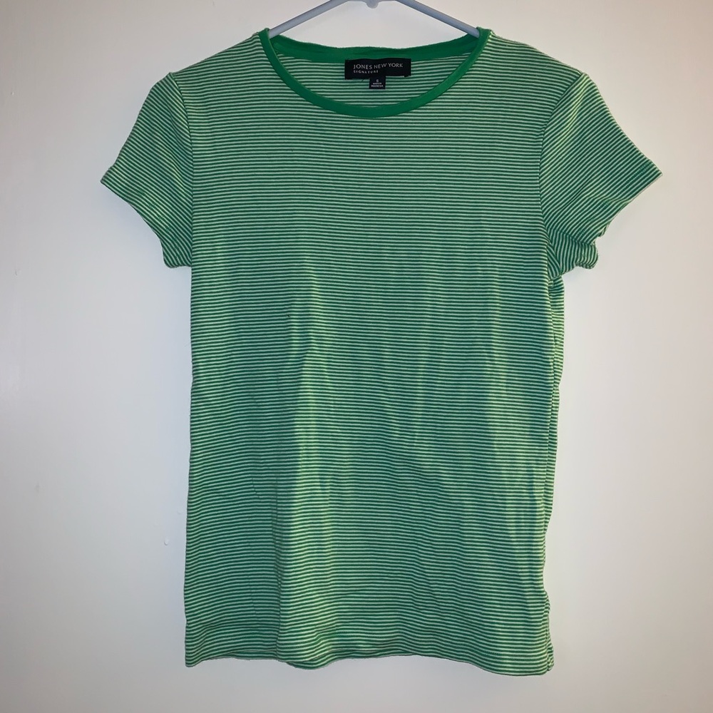 Jones New York green and white striped t shirt